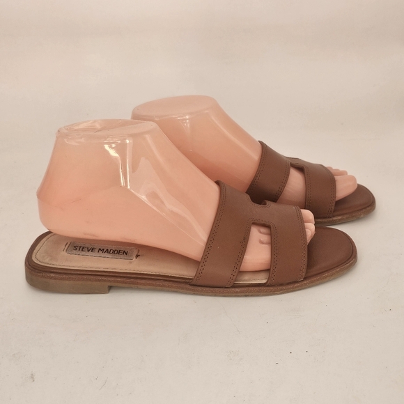 Steve Madden Hadyn Slide Sandals, Cognac Leather, Size 8.5, Preowned - Picture 3 of 10